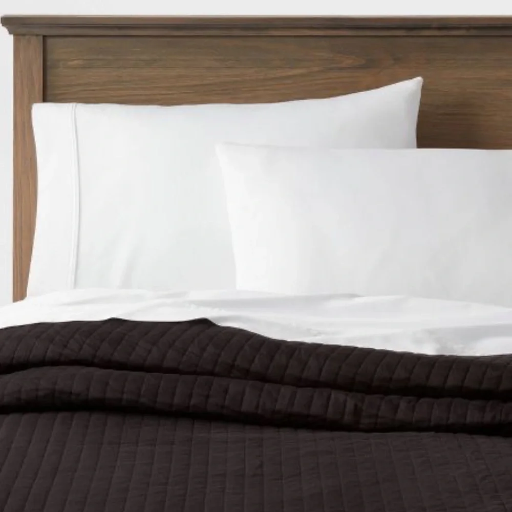 THRESHOLD NWT washed cotton sateen quilt -black -full/queen